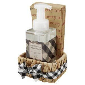 Mud Pie Cream Check Soap and Guest Towel Basket Set/NWT